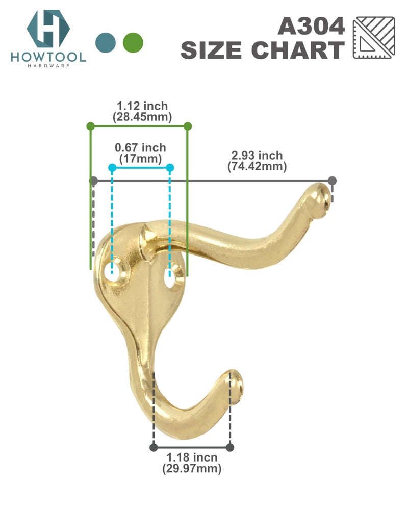 HOWTOOL Coat Hooks for Wall Hanging Heavy Duty Wall Mounted Brass Plated, 5 Pack - Image 3